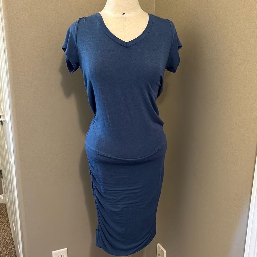 Prana Crew Neck Tee Shirt Dress with Gathered Sides  Size Medium